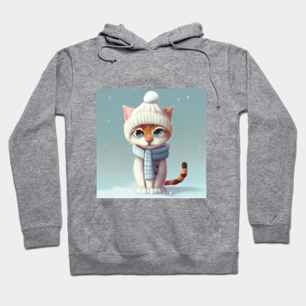 Cute Cat with a Scarf and Hat in Winter Scenery Hoodie by KOTOdesign